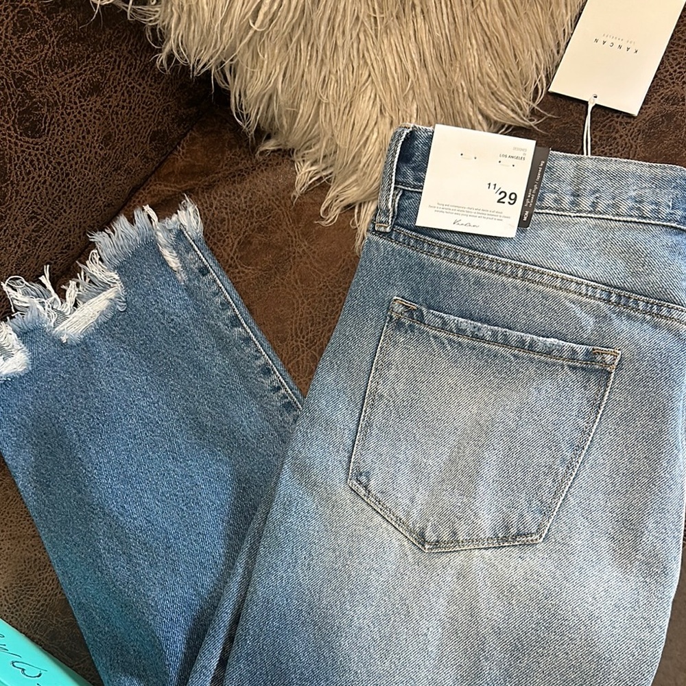 KanCan Distressed Straight Leg Jeans - Medium Blue